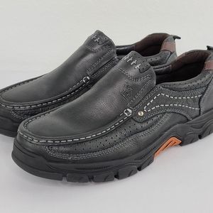 Camel Crown Slip On Black Leather Loafer Shoes